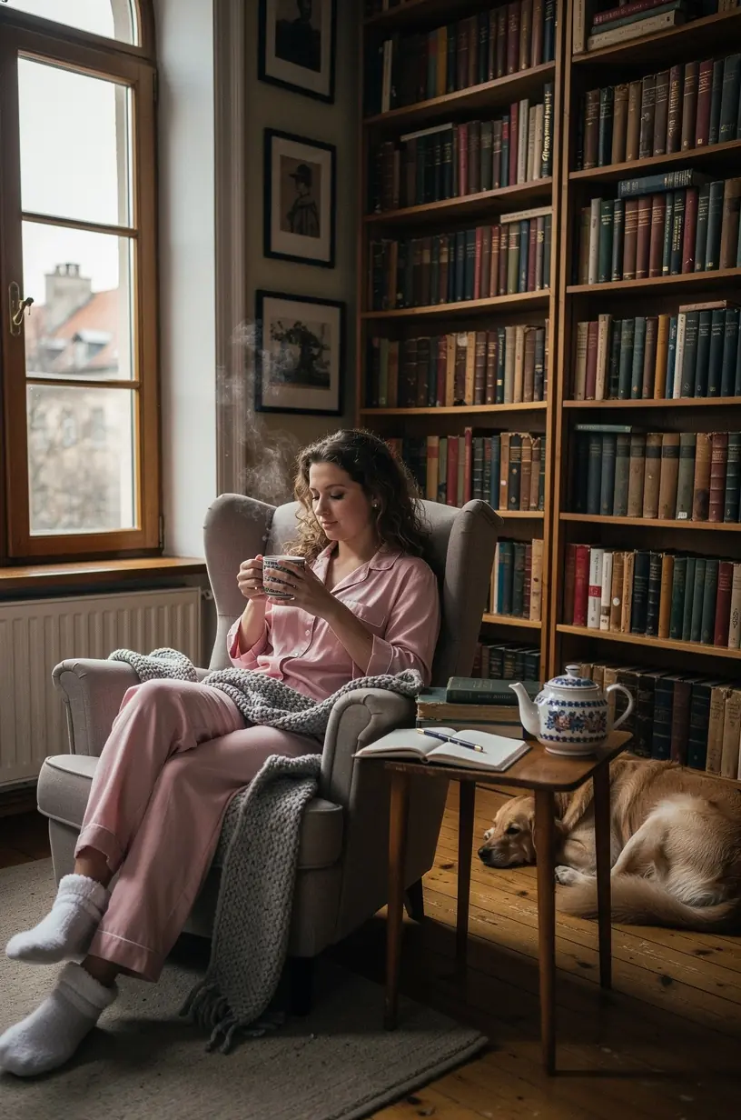 Planavimo sąsiuvinis su užrašais apie streso valdymą ir arbatos gėrimo rutiną.