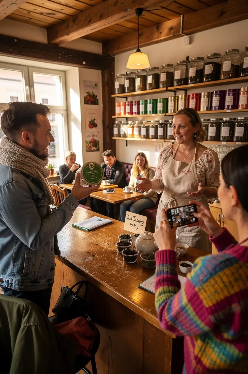 Žmogaus ranka laikanti arbatos puodelį prie lango, žvelgiant į saulėlydį.